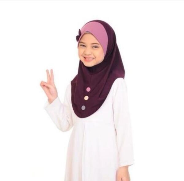 Kids Hijab Instant Put on one piece with bow and button beautiful cute design
